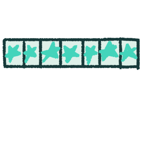 a  white bar with seven sections. There is a teal star in each one of the sections